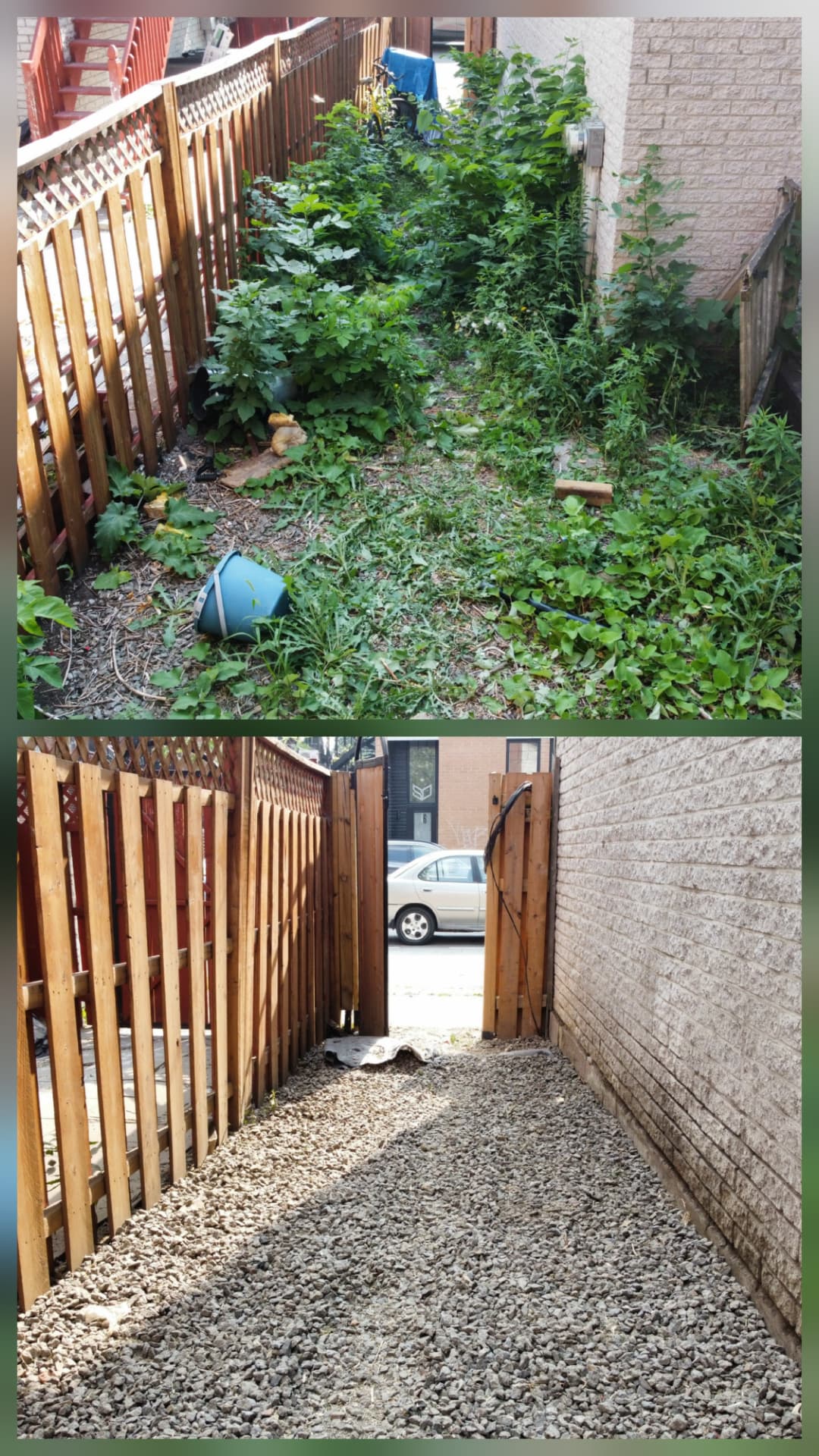 Weeds and debris removed, walkway rebuilt end to end